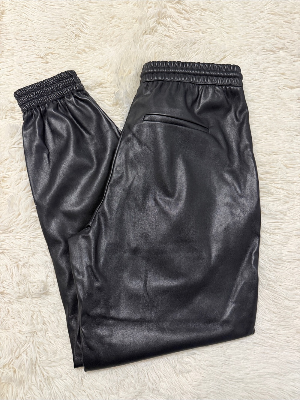 Zara Black Faux Leather Joggers with Elastic Waist